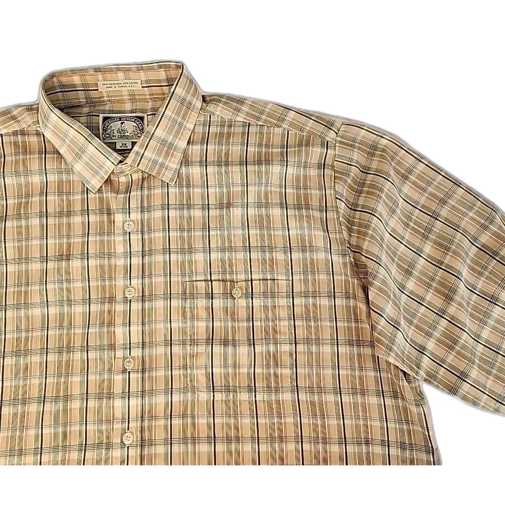American Action Gear‎ Men's 2XL Western Tan Plaid Long Sleeve Button Lightweight